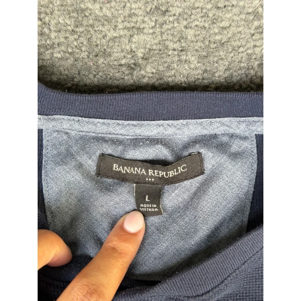 Banana Republic Mens Navy Blue Waffle Knit Long Sleeve Henley Shirt Size L